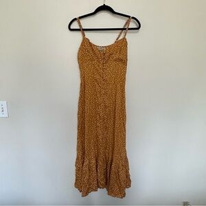 Elegant Mustard Polka Dot Midi Dress